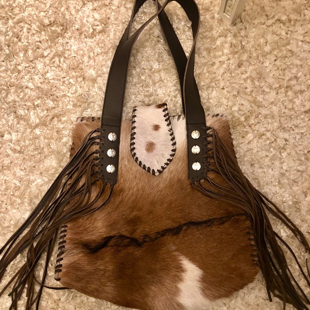 Western Cowhide Hair Tote with Fringe - Picture 1 of 6